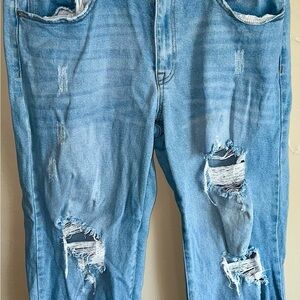Fashion Nova Light Blue Distressed Boyfriend Jeans
